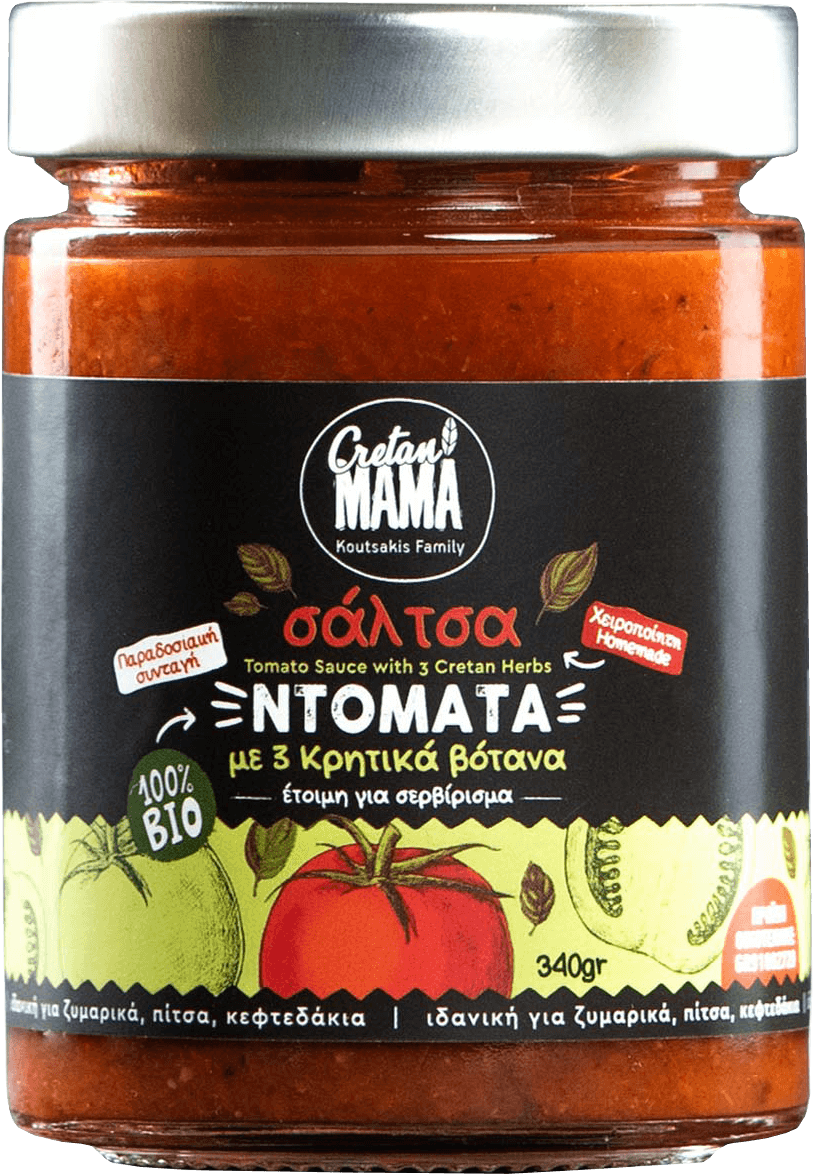 Organic - CretanMama - TOMATO SAUCE WITH 3 CRETAN HERBS - OREGANO, THYME AND BASIL